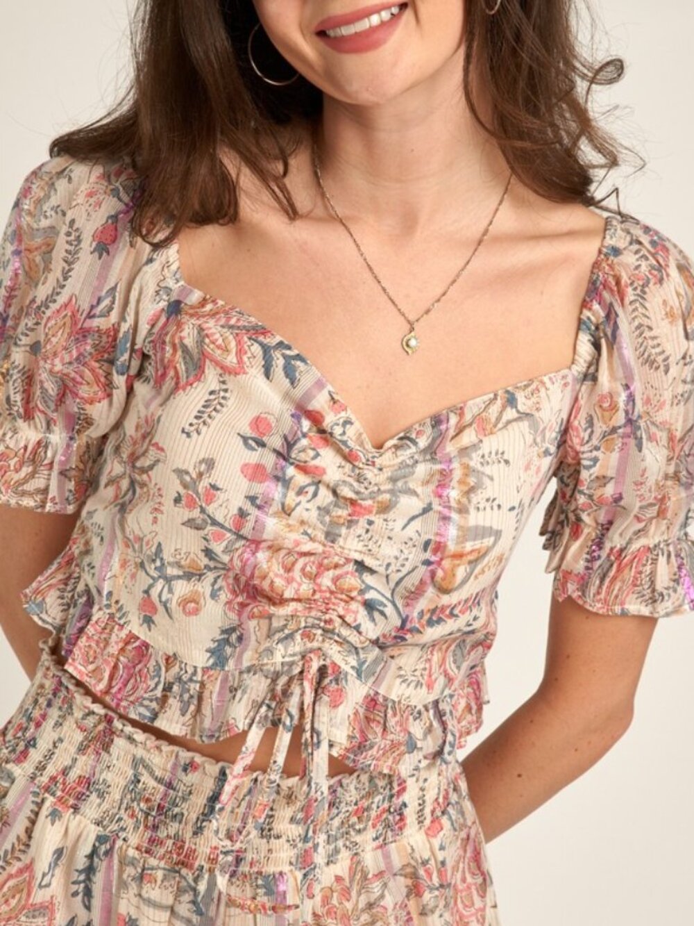 227 | Puff Sleeve Front Tie Ruffle Top